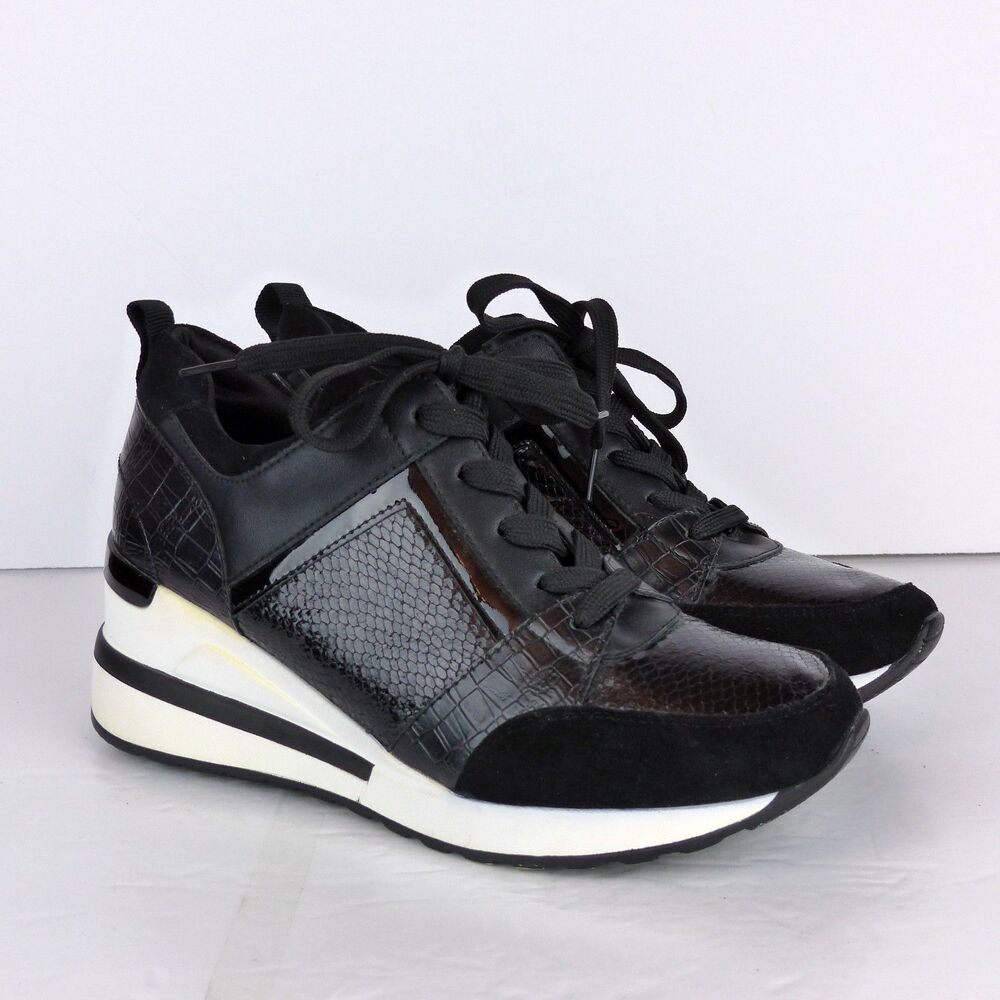 Yolanda Zula Wedge Sneakers Womens 8.5 Black White Faux Snakeskin Platform Shoes